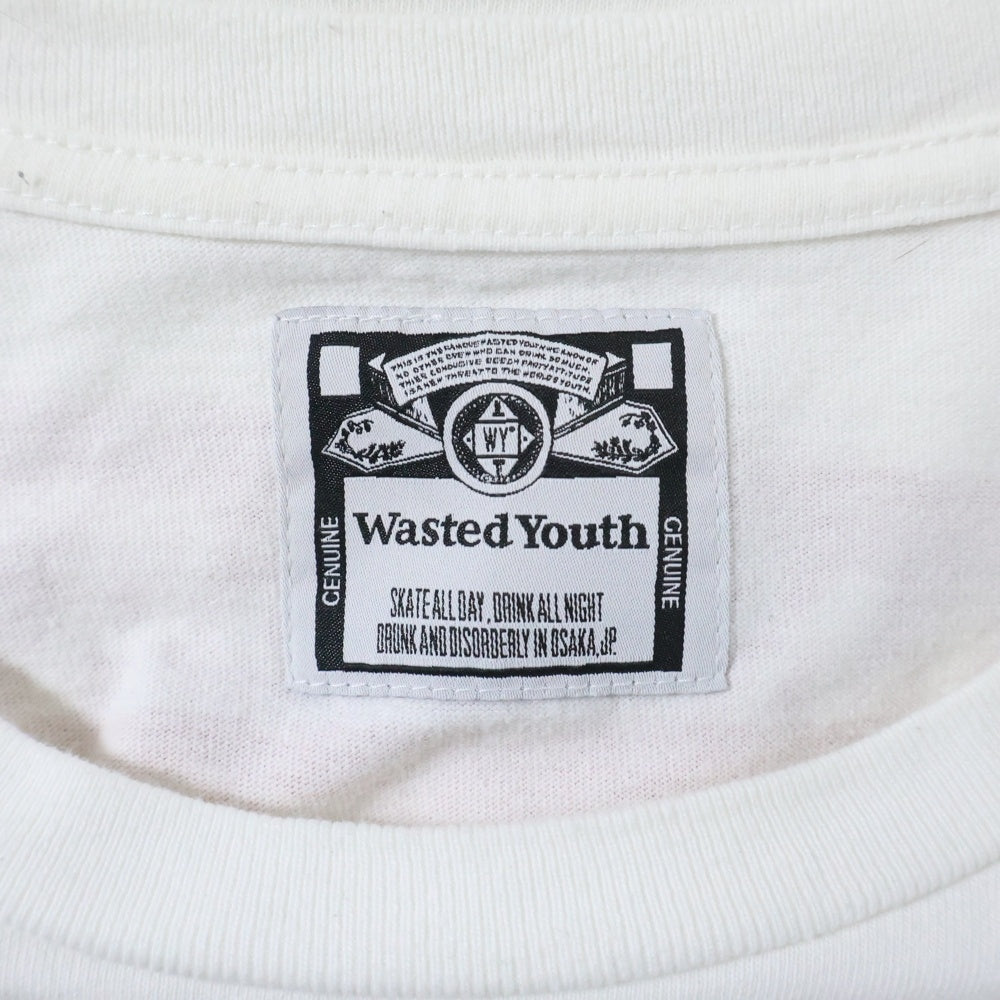 WASTED YOUTH(ウェイステッドユース) フロントプリント クルーネック 半袖Tシャツ カットソー ホワイト