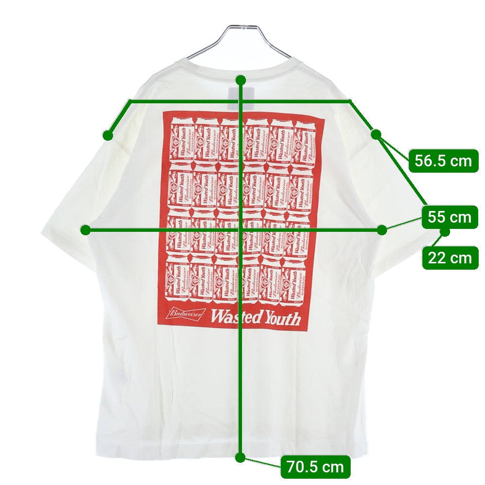 WASTED YOUTH(ウェイステッドユース) フロントプリント クルーネック 半袖Tシャツ カットソー ホワイト