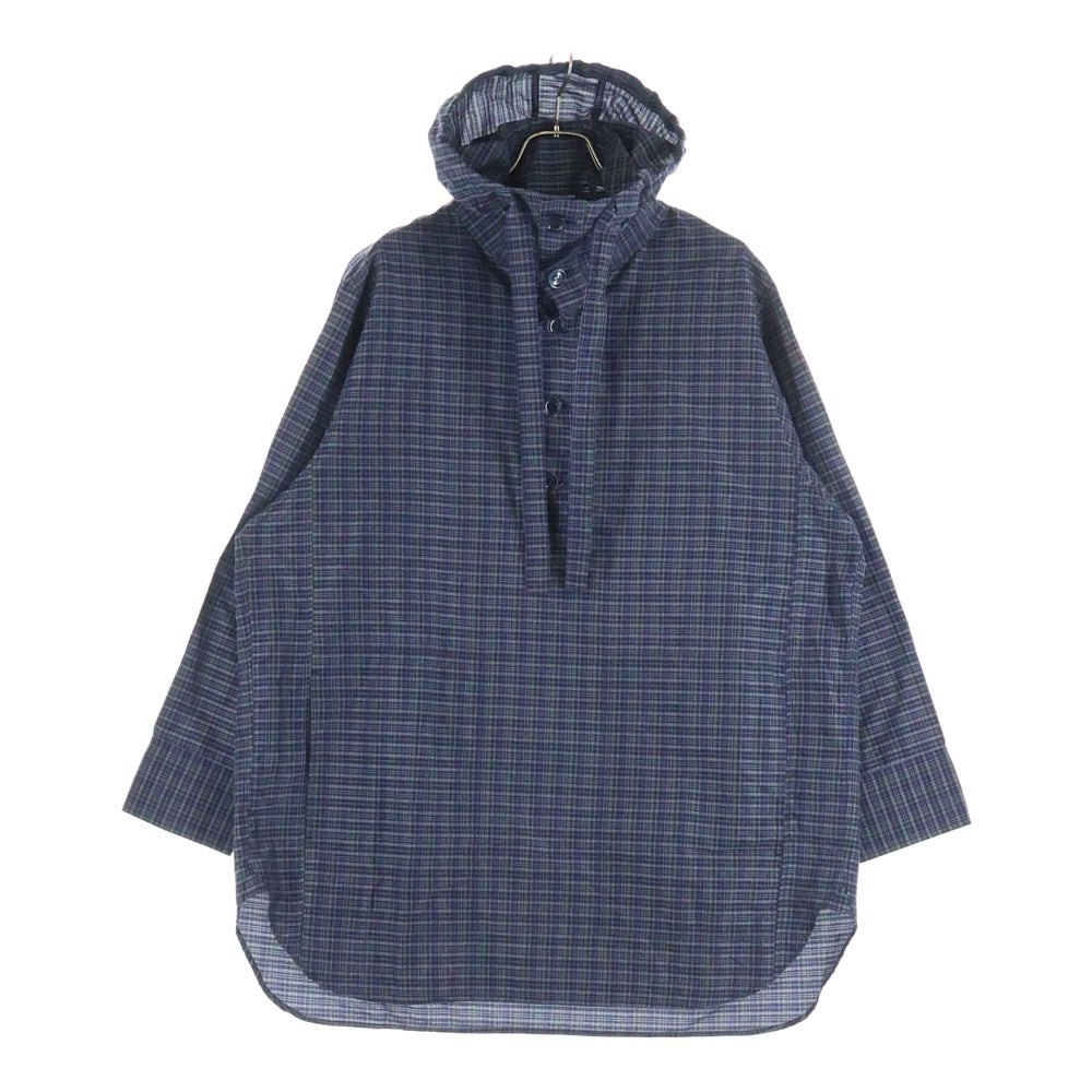 beautiful people(ビューティフルピープル) チェックアノラックシャツ フロントボタン フーディ長袖シャツ パープル