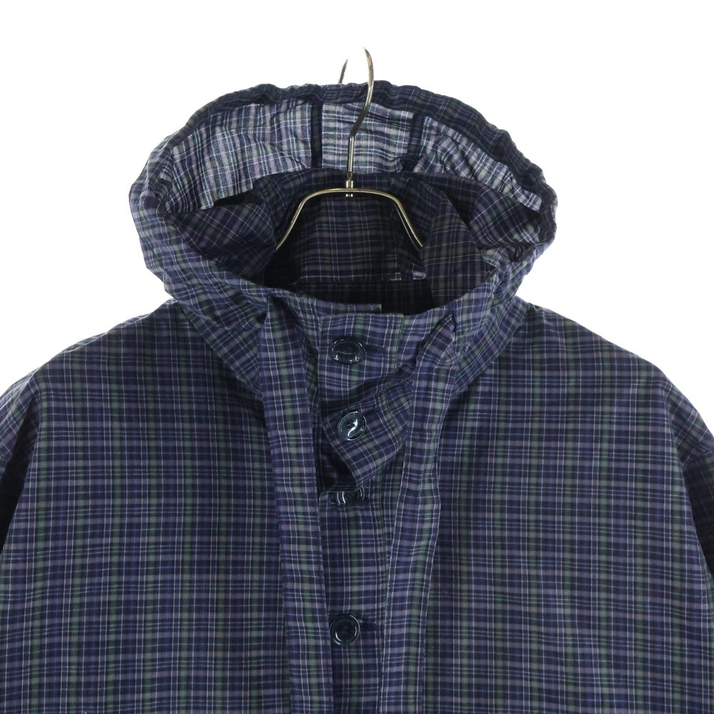 beautiful people(ビューティフルピープル) チェックアノラックシャツ フロントボタン フーディ長袖シャツ パープル