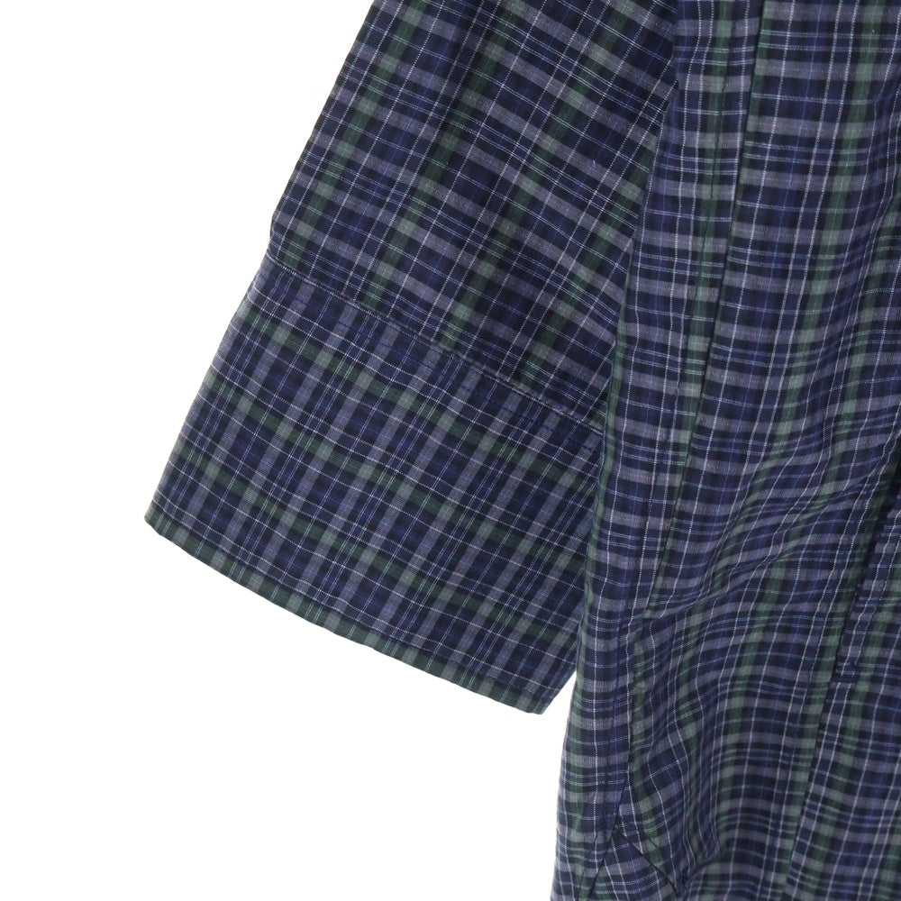 beautiful people(ビューティフルピープル) チェックアノラックシャツ フロントボタン フーディ長袖シャツ パープル