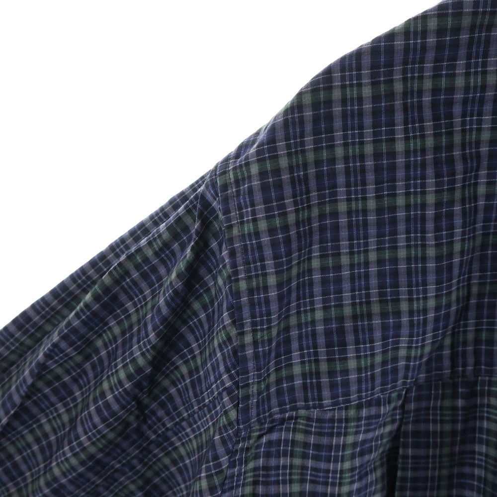 beautiful people(ビューティフルピープル) チェックアノラックシャツ フロントボタン フーディ長袖シャツ パープル