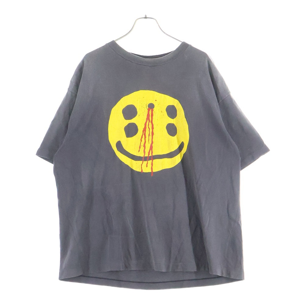 SAINT MICHAEL(セントマイケル) 24AW CP SS TEE SMILE ヴィンテージ加工プリント半袖Tシャツ カットソー グレー SM-YS1-0000-C01