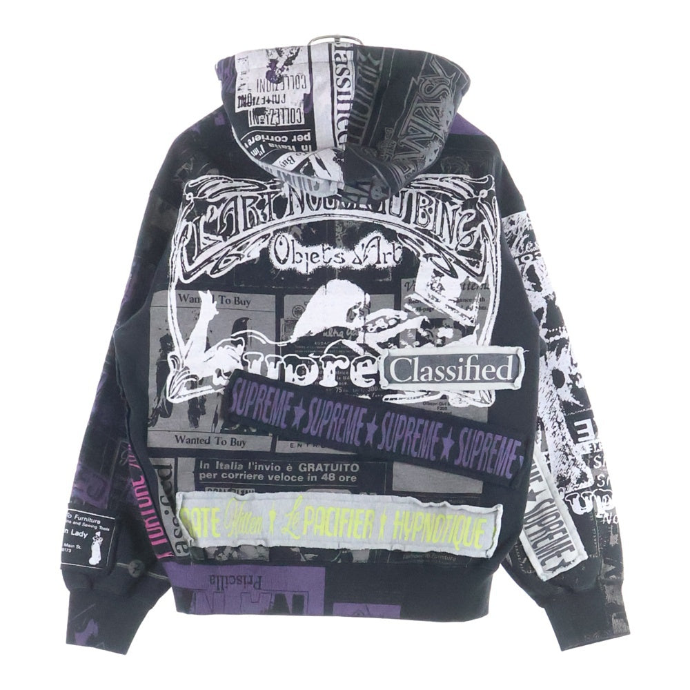SUPREME(シュプリーム) 24SS Collage Zip Up Hooded Sweatshirt カレッジロゴ総柄 フーデッド ジップアップパーカー ブラック/パープル