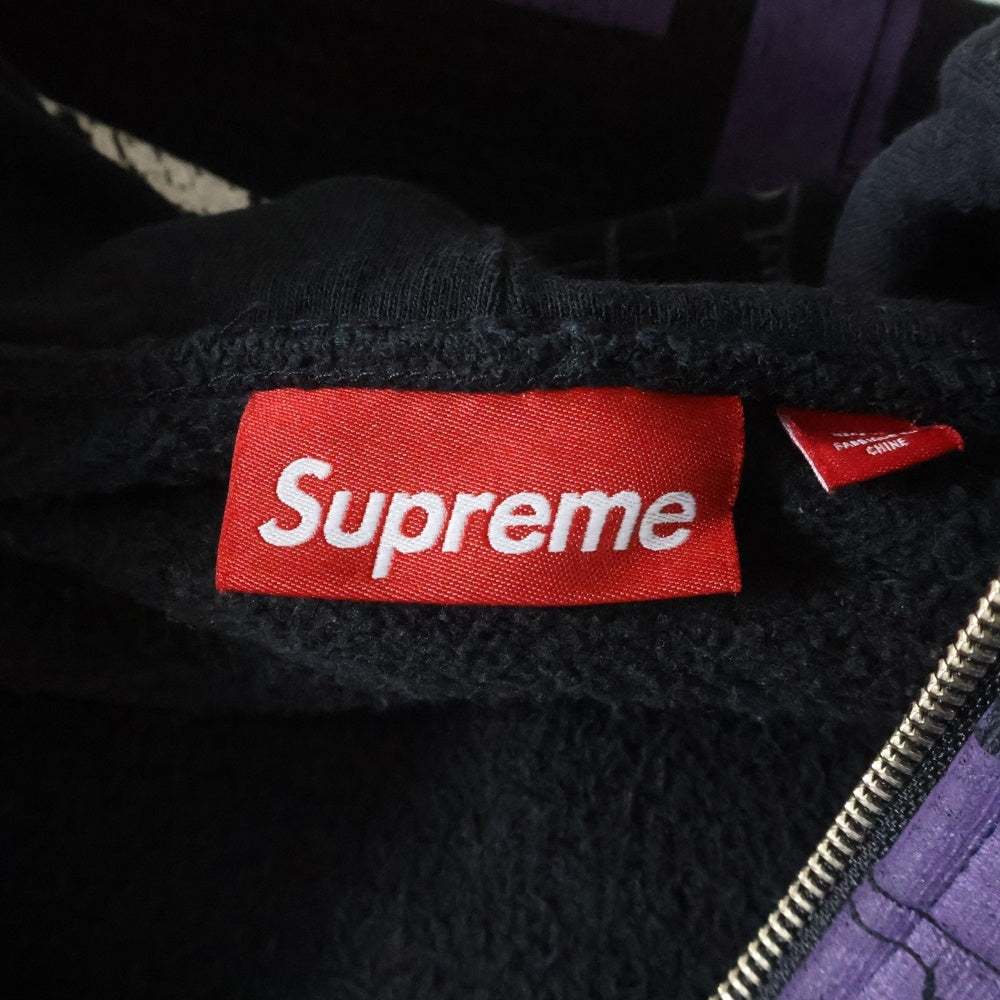 SUPREME(シュプリーム) 24SS Collage Zip Up Hooded Sweatshirt カレッジロゴ総柄 フーデッド ジップアップパーカー ブラック/パープル