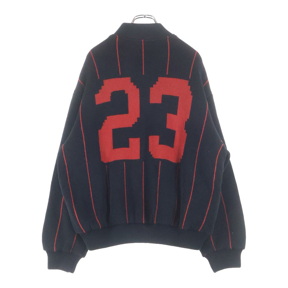 SUPREME(シュプリーム) 23SS Pinstripe Varsity Zip Up Sweater ピンストライプ バーシティ ジップアップ 長袖セーター ブラック/レッド