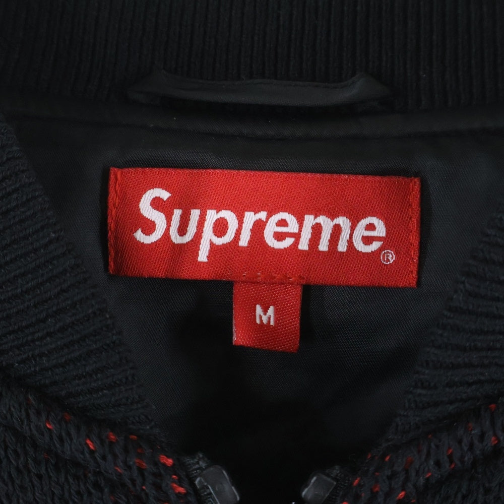 SUPREME(シュプリーム) 23SS Pinstripe Varsity Zip Up Sweater ピンストライプ バーシティ ジップアップ 長袖セーター ブラック/レッド