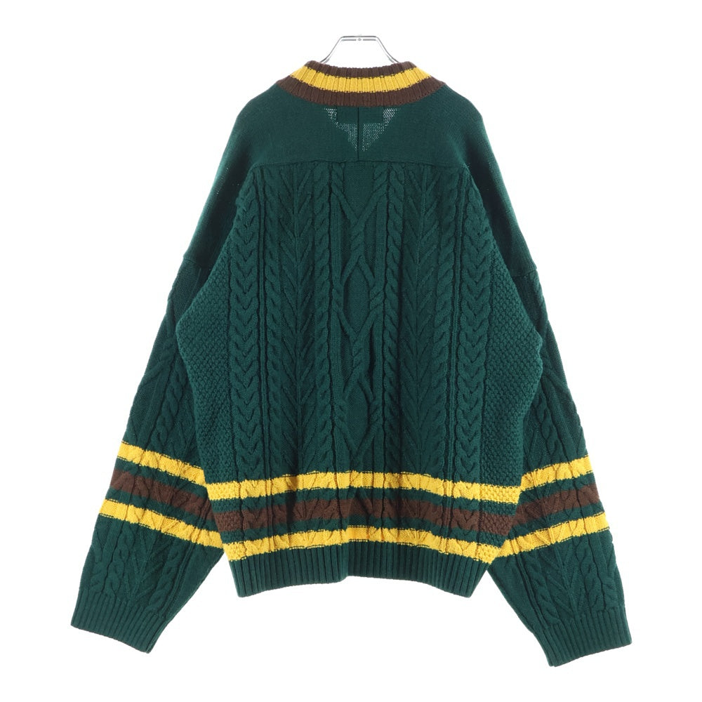 gim(ジム) Knitted Hockey Jersey Vネック ウール ケーブルニットセーター グリーン 23505130