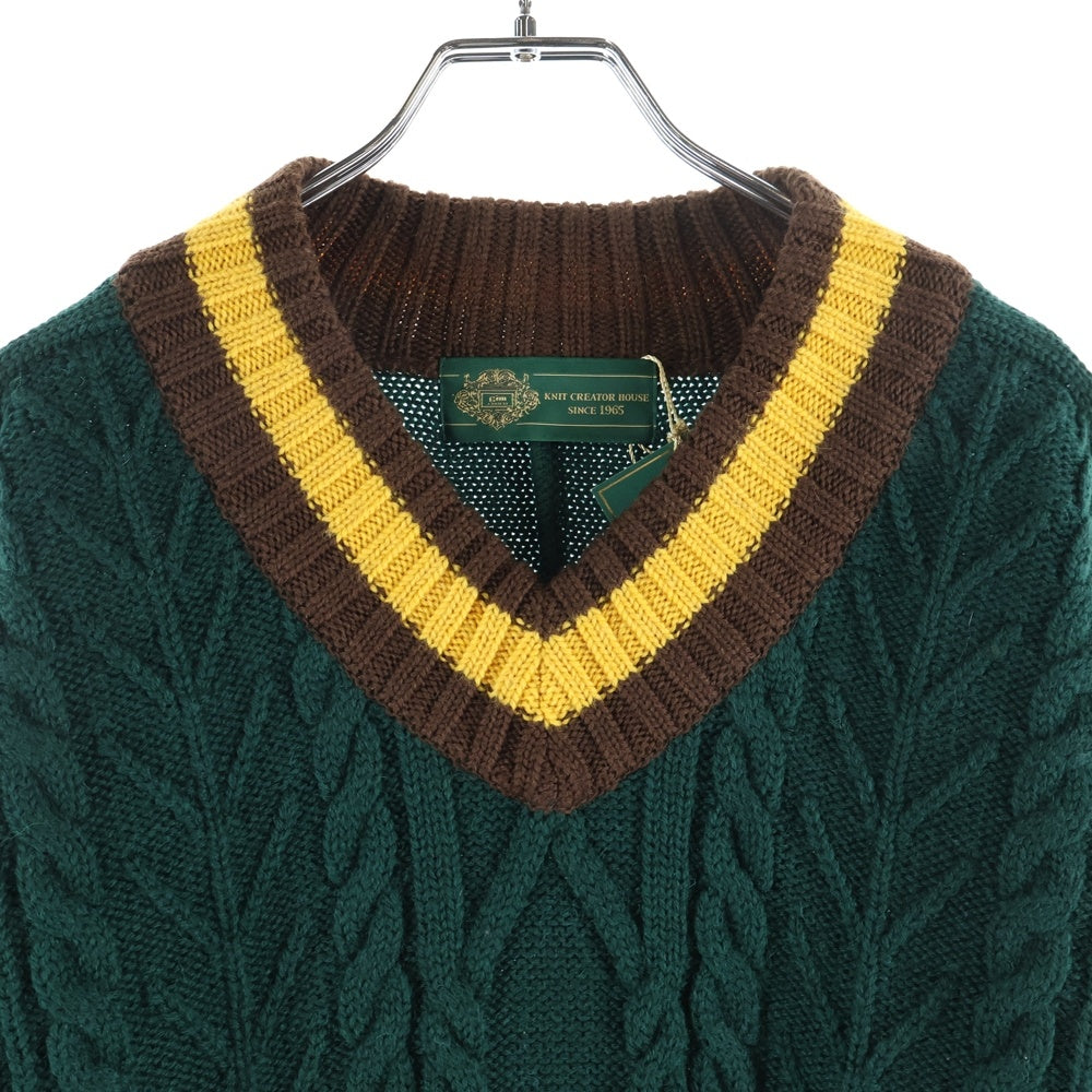 gim(ジム) Knitted Hockey Jersey Vネック ウール ケーブルニットセーター グリーン 23505130