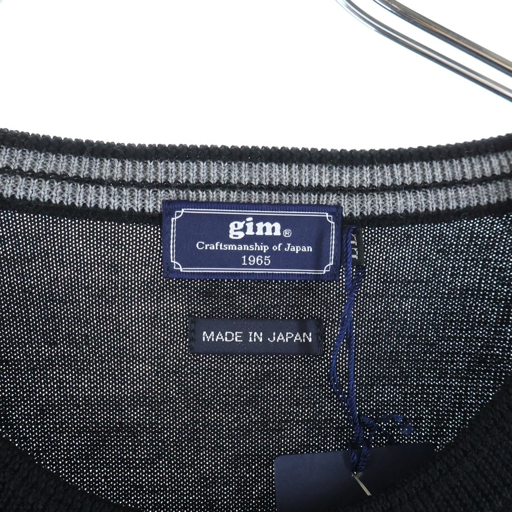 gim(ジム) 12G エキストラファインメリノウォッシャブル 天竺クルーネック ウール長袖ニットセーター ブラック 24538020