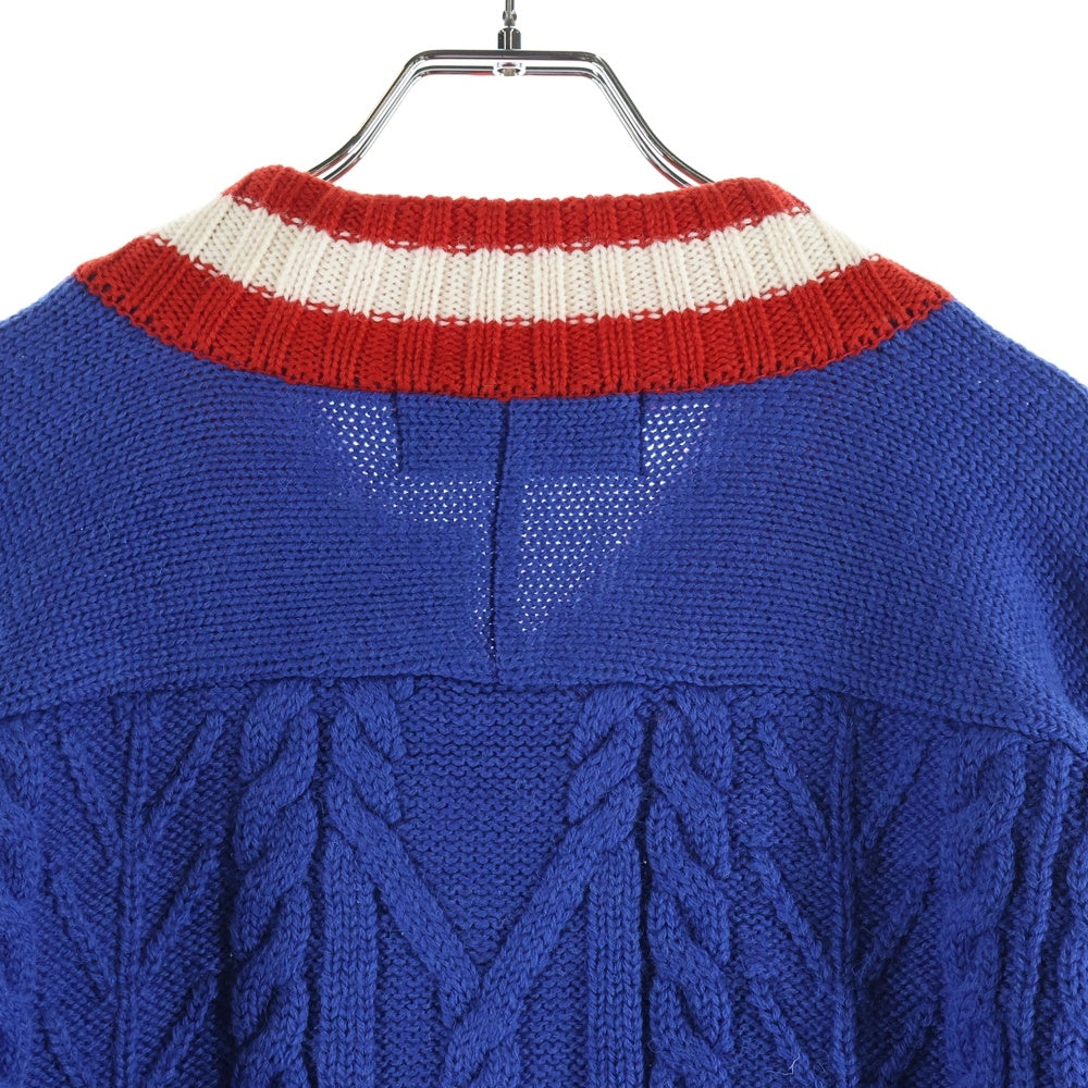 gim(ジム) Knitted Hockey Jersey Vネック ウール ケーブルニットセーター ネイビー 23505130