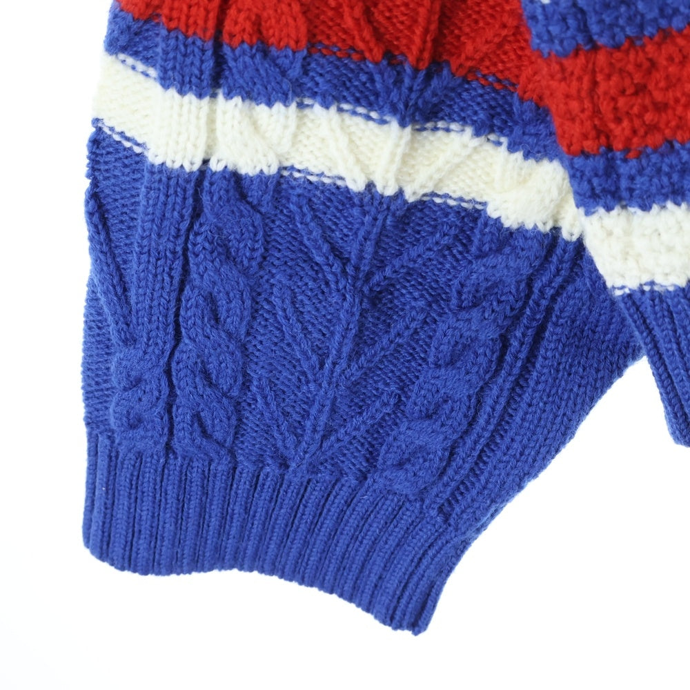 gim(ジム) Knitted Hockey Jersey Vネック ウール ケーブルニットセーター ネイビー 23505130