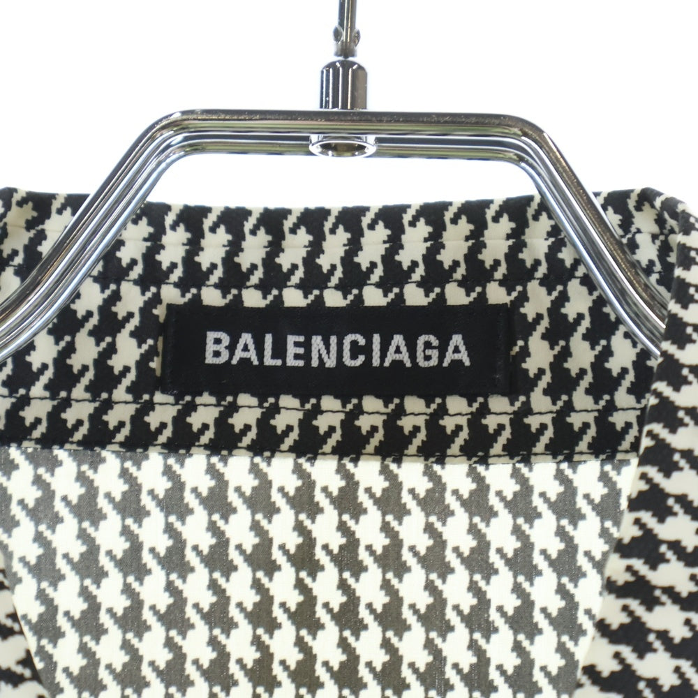 BALENCIAGA(バレンシアガ) 千鳥格子総柄 ハウンドトゥース パイピング 長袖シャツ ロングスリーブ ホワイト 626768 TIL17