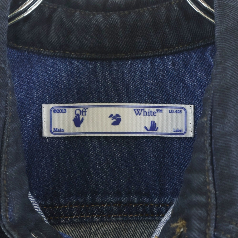 OFF-WHITE(オフホワイト) 20AW バックアロープリント アーム素材切替 ボタン デニムジャケット インディゴブラック OMYD020E20DEN001