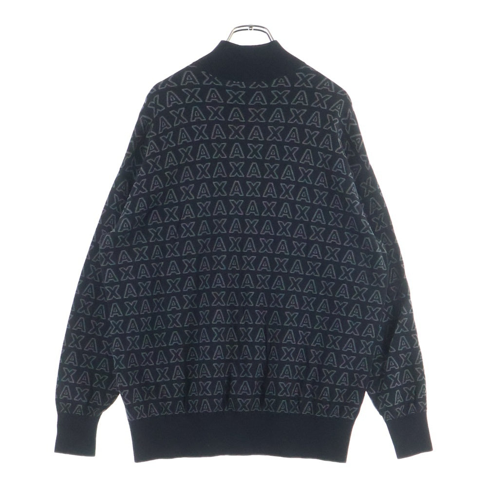 Armani Exchange(アルマーニ エクスチェンジ) HALF ZIP PULLOVER ロゴ総柄 ハーフジップ 長袖セーター ブラック 6RZM1K ZMQ7Z