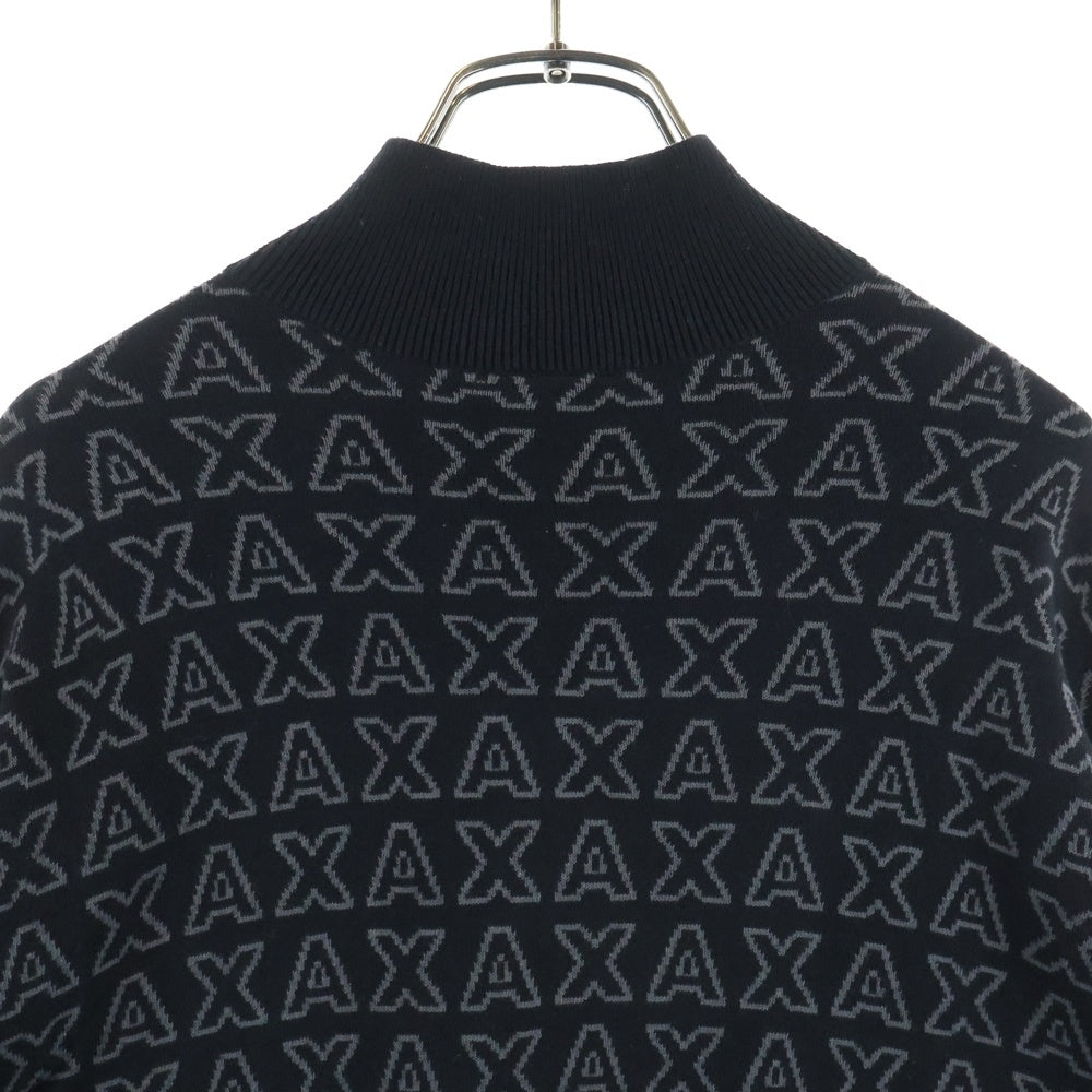 Armani Exchange(アルマーニ エクスチェンジ) HALF ZIP PULLOVER ロゴ総柄 ハーフジップ 長袖セーター ブラック 6RZM1K ZMQ7Z