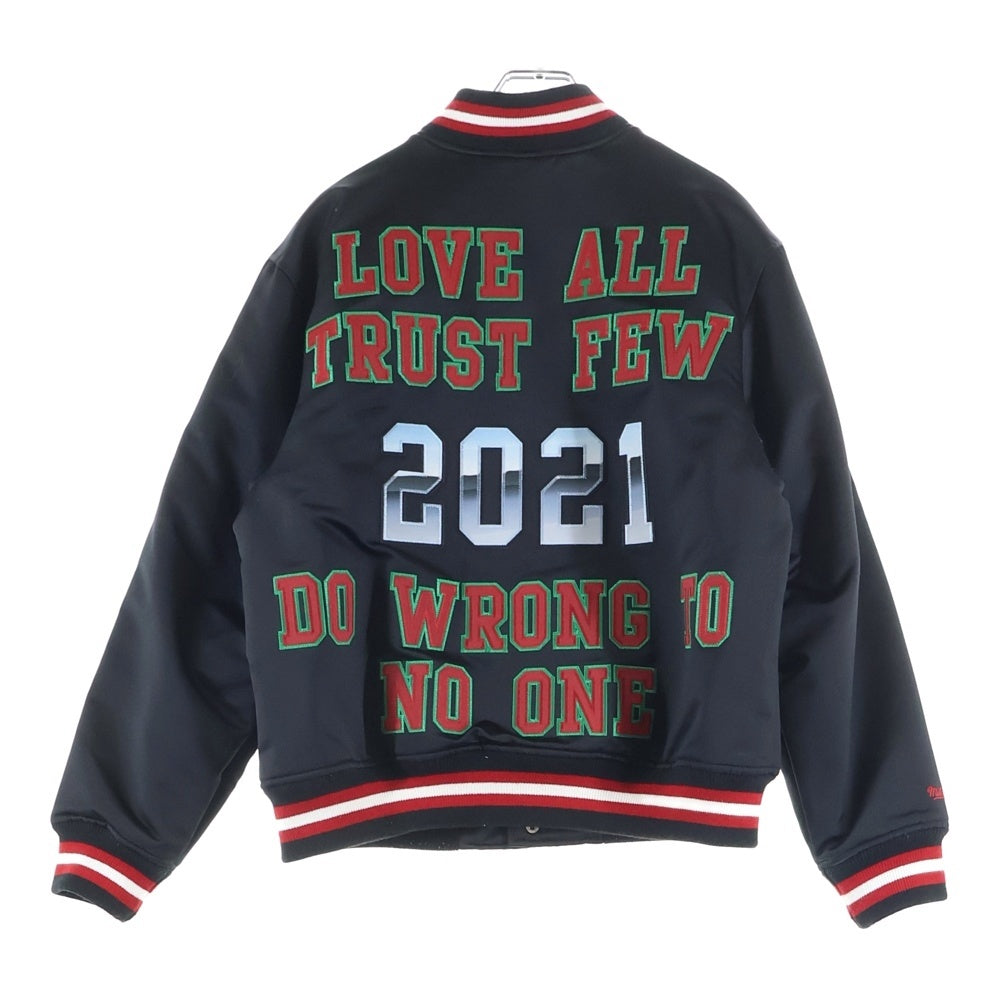 SUPREME(シュプリーム) 21AW ×Mitchell & Ness Varsity Jacket ミッチェルアンドネス サテン バーシティジャケット ブラック/レッド
