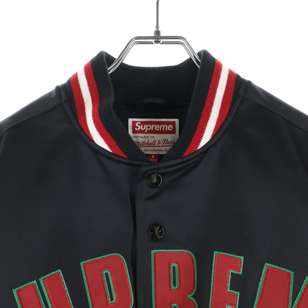 SUPREME(シュプリーム) 21AW ×Mitchell & Ness Varsity Jacket ミッチェルアンドネス サテン バーシティジャケット ブラック/レッド