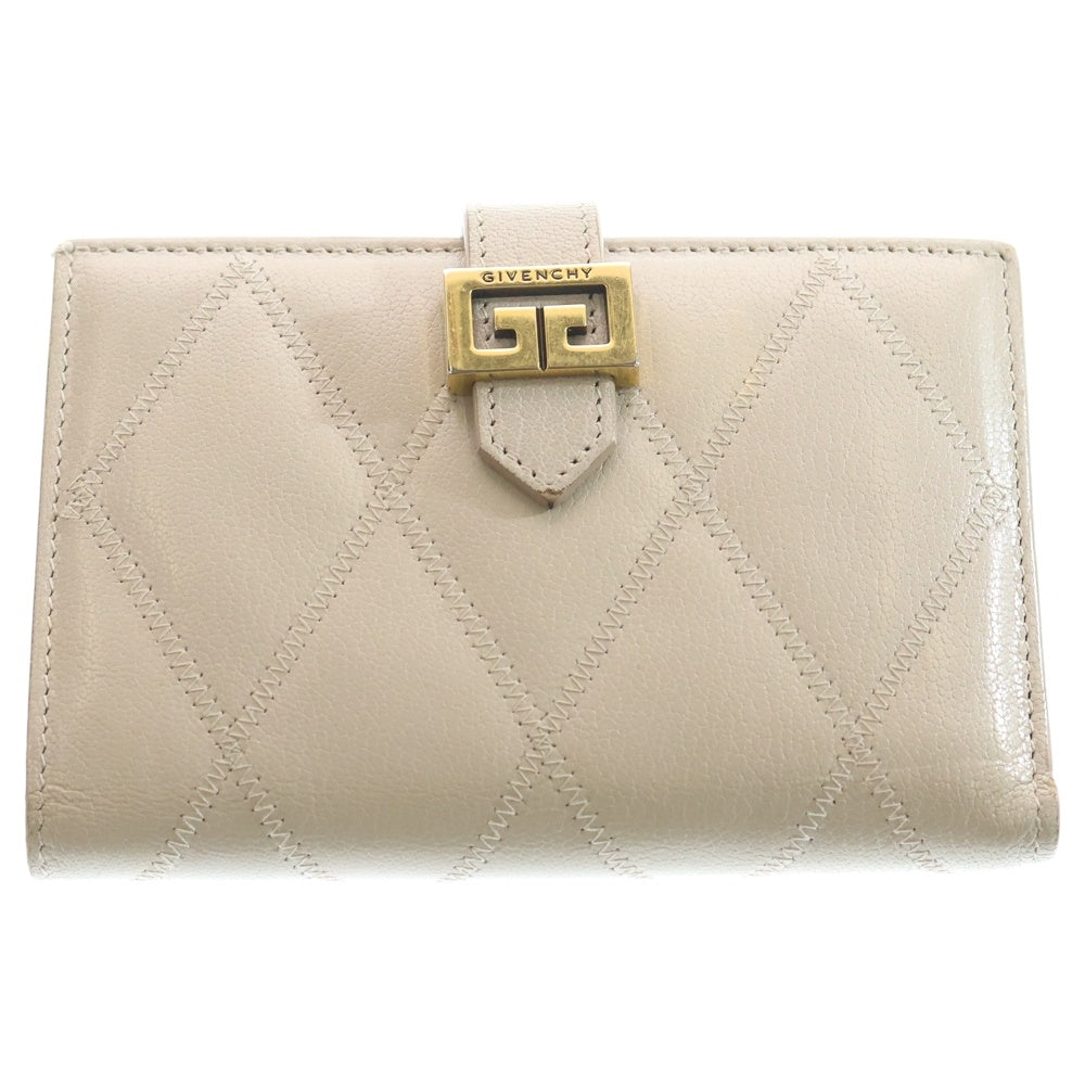 GIVENCHY(ジバンシィ) ダイヤモンド キルトレザー コンパクトウォレット 財布 アイボリー レディース