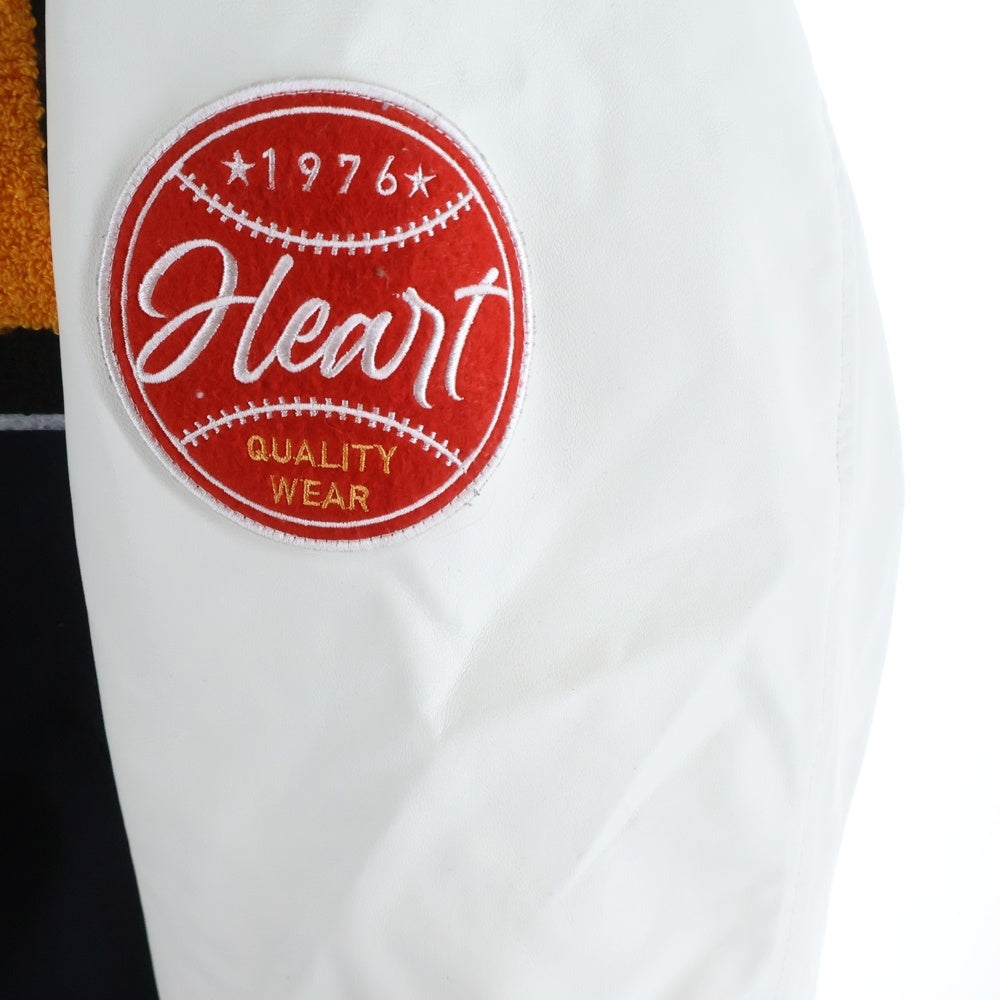 BEAMS HEART(ビームス ハート) フロント刺繍 アームレザー切替 スタジアムジャケット ネイビー/ホワイト 42-18-0047-195