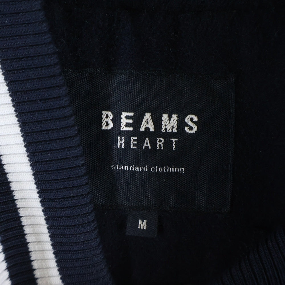 BEAMS HEART(ビームス ハート) フロント刺繍 アームレザー切替 スタジアムジャケット ネイビー/ホワイト 42-18-0047-195