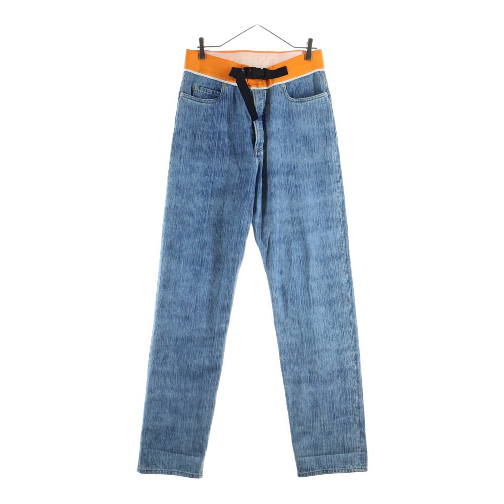 Maison Margiela(メゾンマルジェラ) 19SS 異素材切替 ウエストバンド ボタンフライ デニムパンツ インディゴ/オレンジ S30LA0133