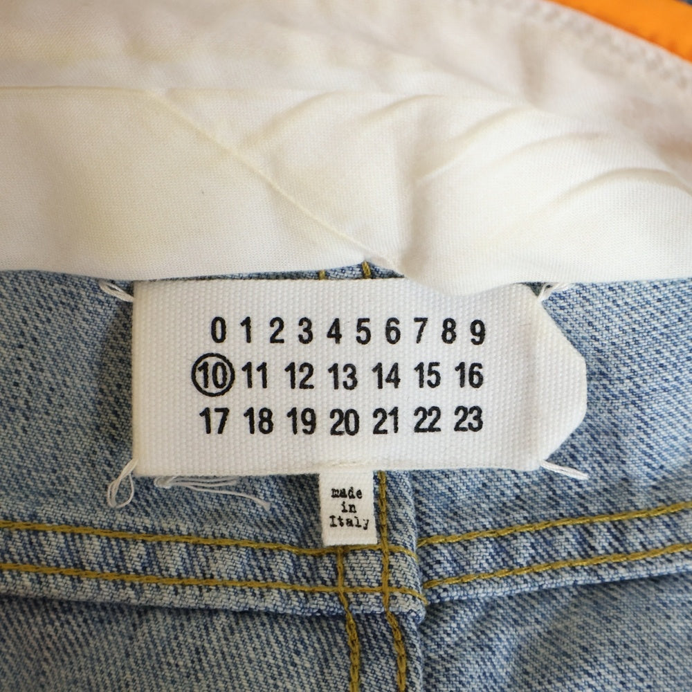 Maison Margiela(メゾンマルジェラ) 19SS 異素材切替 ウエストバンド ボタンフライ デニムパンツ インディゴ/オレンジ S30LA0133