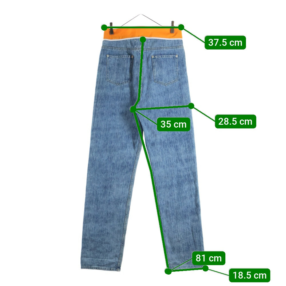 Maison Margiela(メゾンマルジェラ) 19SS 異素材切替 ウエストバンド ボタンフライ デニムパンツ インディゴ/オレンジ S30LA0133