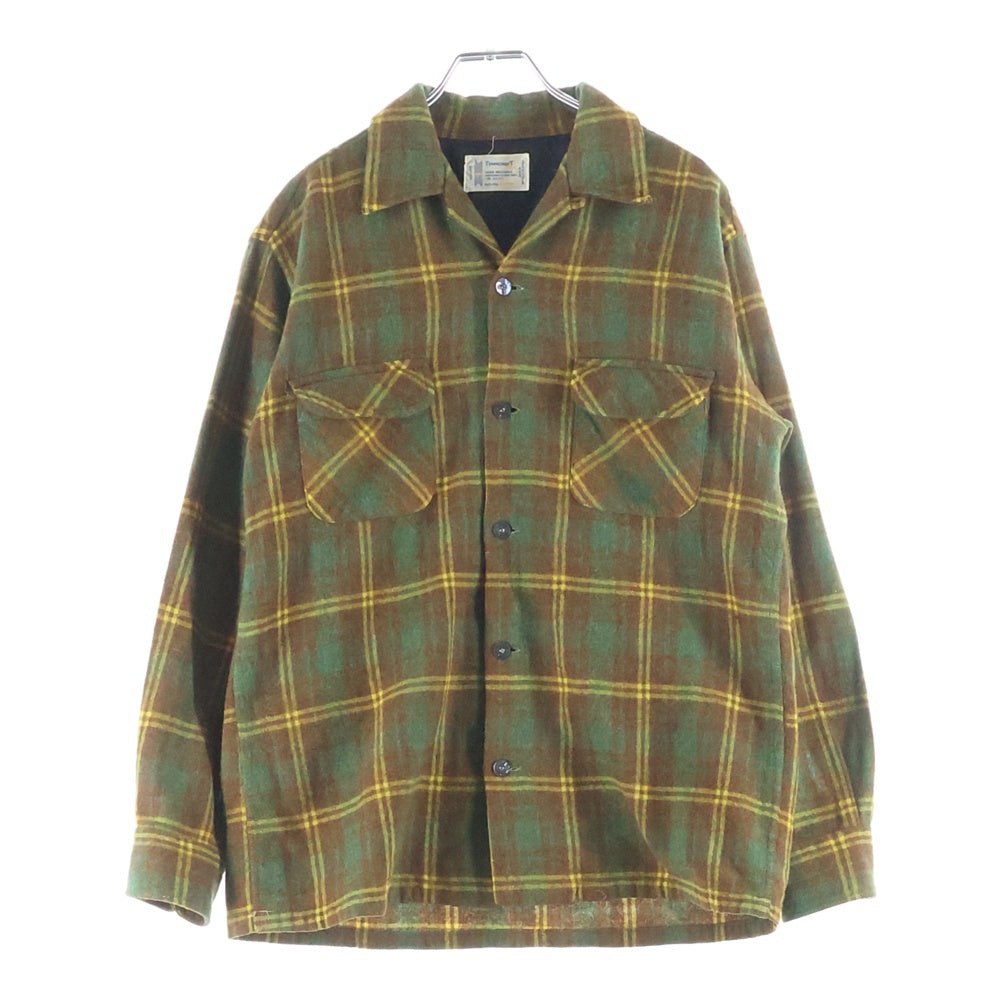 PENNEYS TOWNCRAFT(ぺニーズタウンクラフト) 60-70S オープンカラー ウールチェック 長袖シャツ ロングスリーブ ブラウン/グリーン