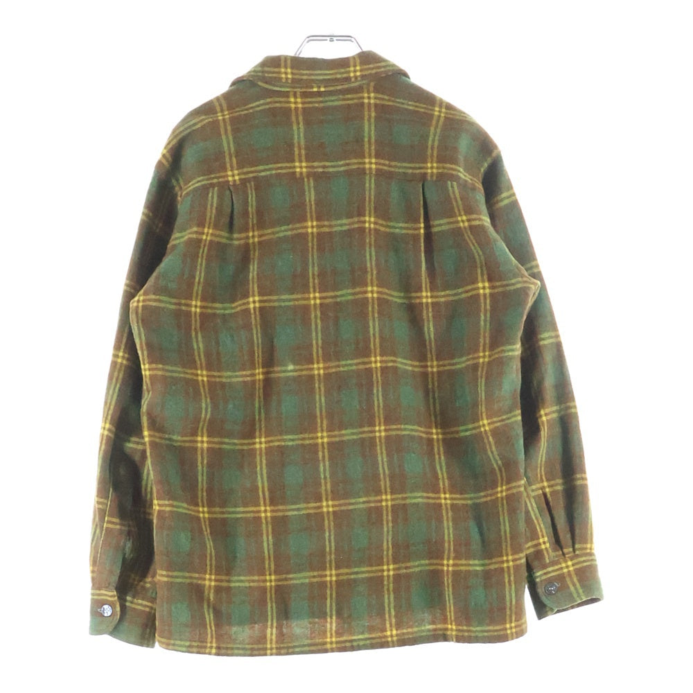 PENNEYS TOWNCRAFT(ぺニーズタウンクラフト) 60-70S オープンカラー ウールチェック 長袖シャツ ロングスリーブ ブラウン/グリーン