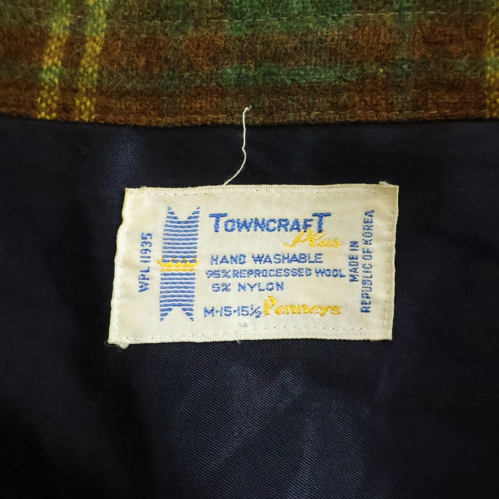 PENNEYS TOWNCRAFT(ぺニーズタウンクラフト) 60-70S オープンカラー ウールチェック 長袖シャツ ロングスリーブ ブラウン/グリーン