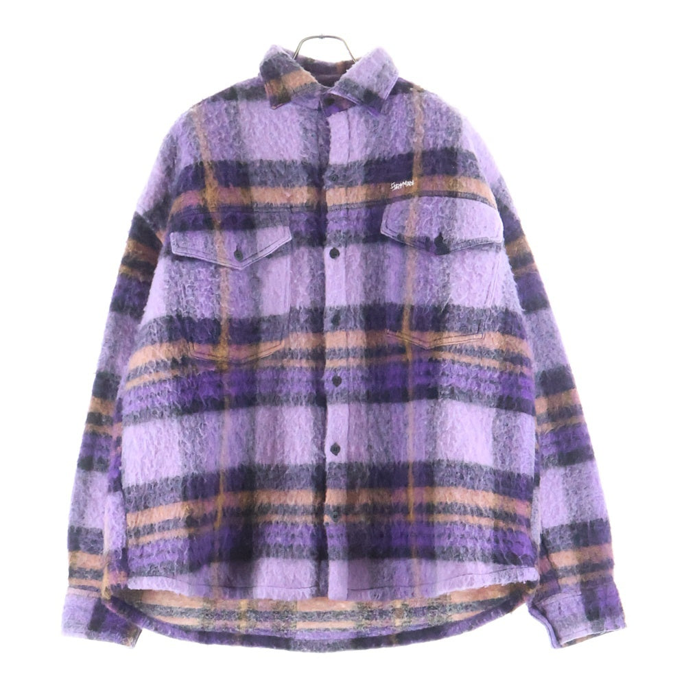 SELFMADE(セルフメイド) MOHAIR CHECK OVERSIZED SHIRT チェック柄 モヘア 長袖シャツジャケット パープル 22SM0734