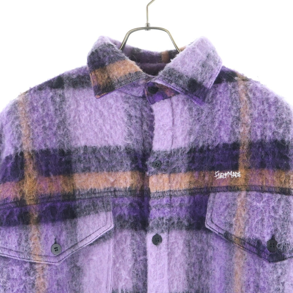 SELFMADE(セルフメイド) MOHAIR CHECK OVERSIZED SHIRT チェック柄 モヘア 長袖シャツジャケット パープル 22SM0734