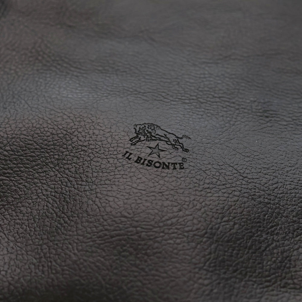 IL BISONTE(イル ビゾンテ) エンボスロゴ スクエア レザートートバッグ ブラック レディース