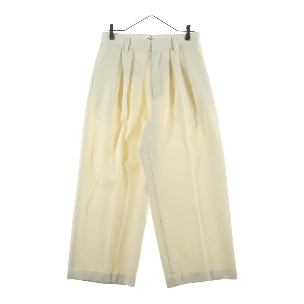 POSTELEGANT(ポステレガント) Wool Cotton Wide Trousers ウール混 ワイド トラウザーパンツ アイボリー PT24A0004