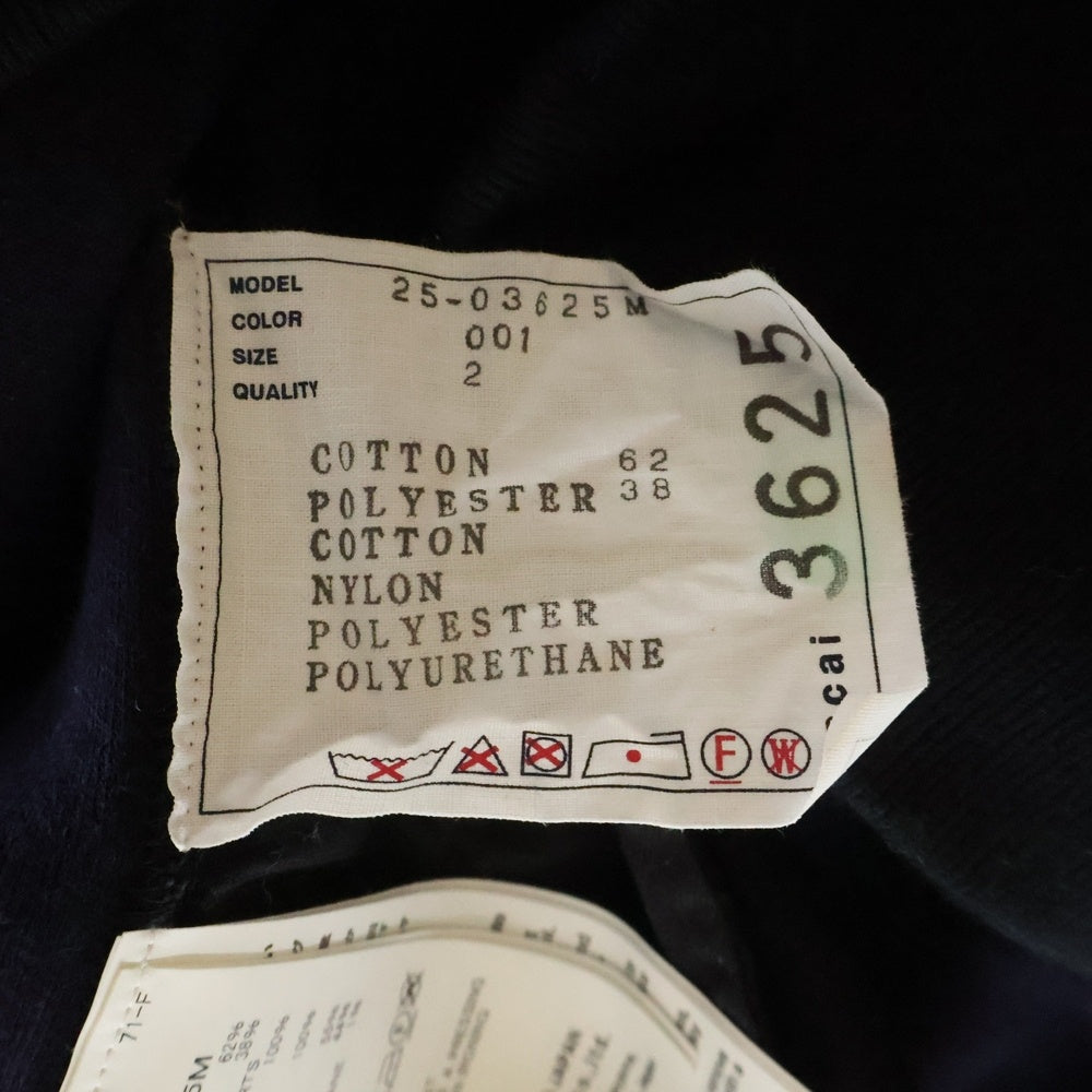 Sacai(サカイ) 25SS Sponge Sweat Pullover アーム異素材切替 クルーネック 長袖スウェット トレーナー ブラック 25-03625M