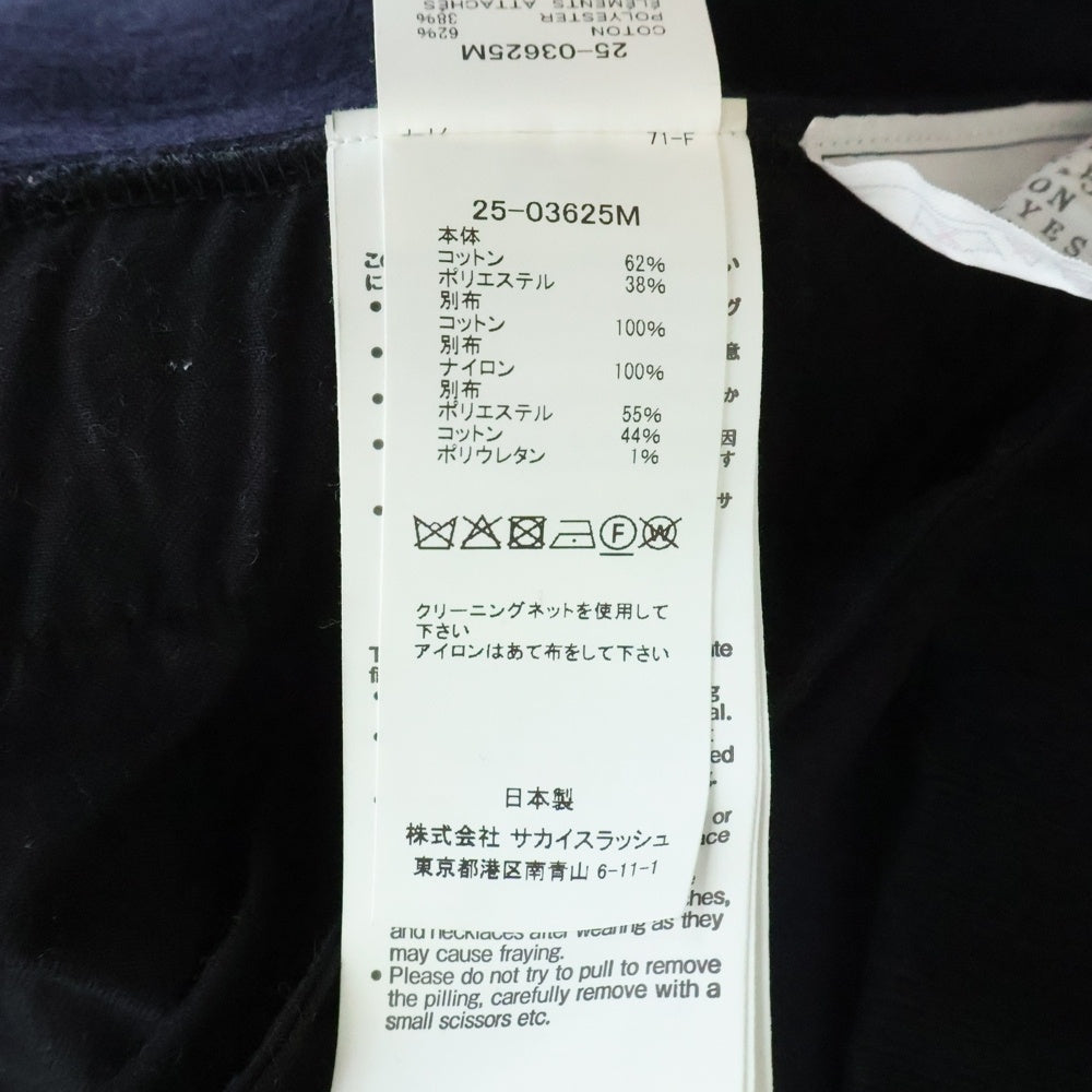 Sacai(サカイ) 25SS Sponge Sweat Pullover アーム異素材切替 クルーネック 長袖スウェット トレーナー ブラック 25-03625M
