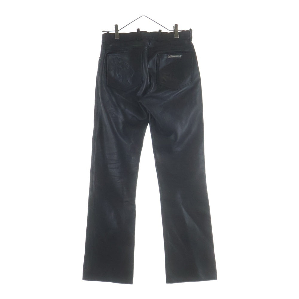 CHROME HEARTS(クロムハーツ) LTHR PANTS セメタリークロスパッチ クロスボールボタン フレアニー レザーパンツ ブラック