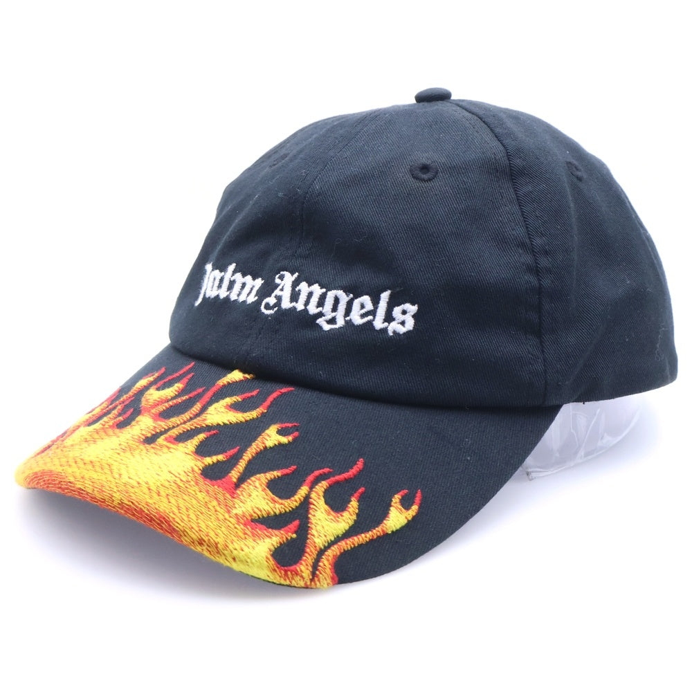 Palm Angels(パームエンジェルス) ファイヤーパターン コットン ベースボールキャップ ブラック/レッド PMLB009R20224017