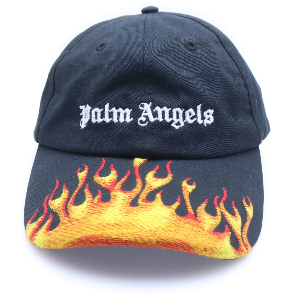 Palm Angels(パームエンジェルス) ファイヤーパターン コットン ベースボールキャップ ブラック/レッド PMLB009R20224017