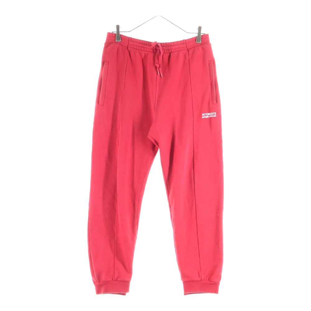 VETEMENTS(ヴェトモン) 17AW カットアウト 再構築 ロゴ刺繍 スウェットパンツ レッド MAH18PA28