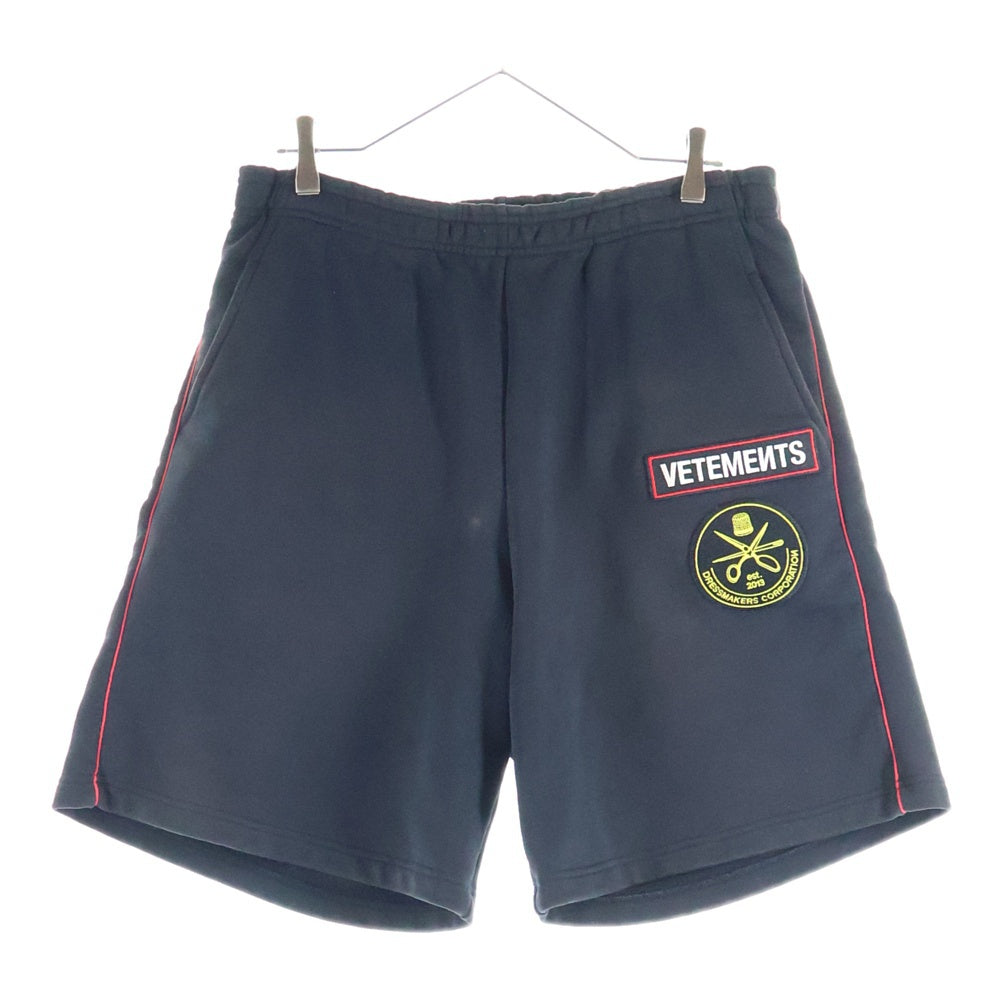 VETEMENTS(ヴェトモン) 20SS ロゴワッペン サイドライン スウェット ハーフパンツ ショーツ ブラック/レッド SS20PA324