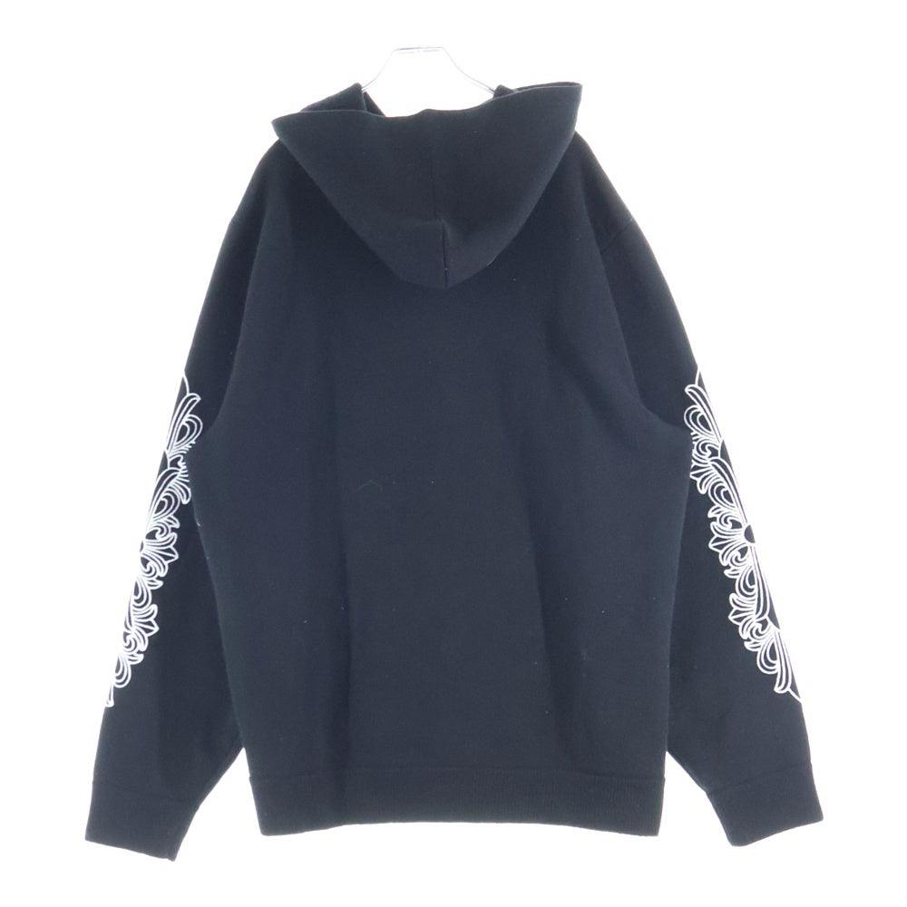 CHROME HEARTS(クロムハーツ) U LIFE SENTENCE HD PLVR アームフローラルクロス刺繍 カシミヤ プルオーバーパーカー ブラック