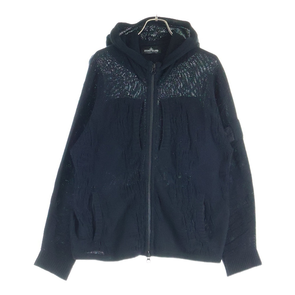 STONE ISLAND(ストーンアイランド) 袖ロゴワッペン付 ニット ジップアップパーカー ブラック 7019505A5
