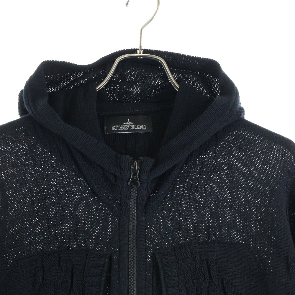 STONE ISLAND(ストーンアイランド) 袖ロゴワッペン付 ニット ジップアップパーカー ブラック 7019505A5