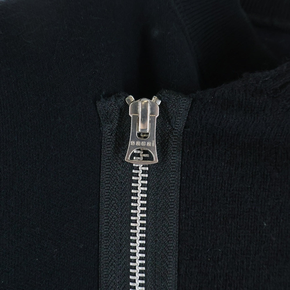 Sacai(サカイ) Wool Knit x Sponge Sweat Blouson ウールニット スポンジスウェット ブルゾン ジップ切替 スウェットシャツ ブラック SCM-250