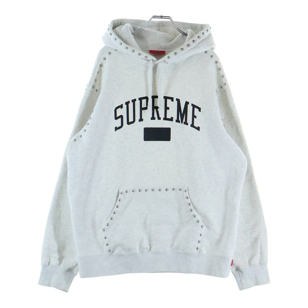 SUPREME(シュプリーム) 18AW Studded Hoodie スタッズ装飾 ロゴプリント スウェット プルオーバー パーカー グレー
