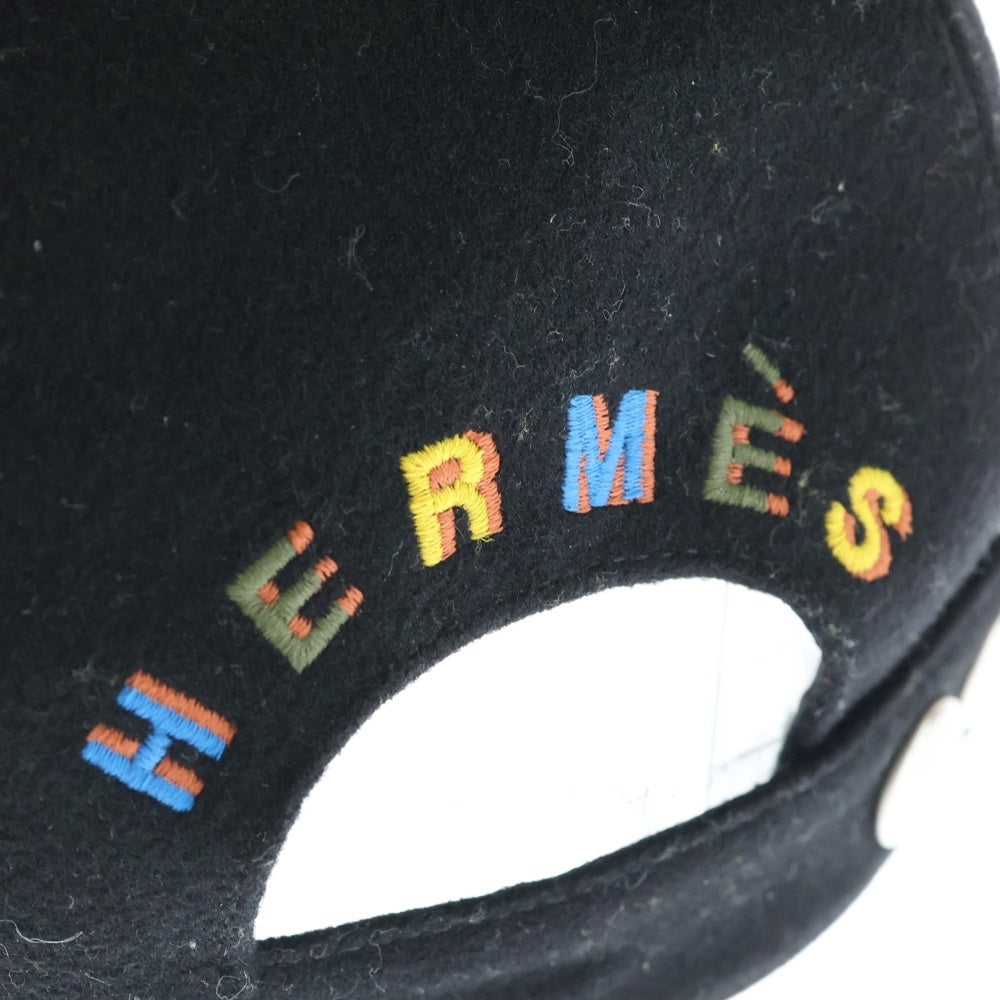 HERMES(エルメス) バックロゴ刺繍入り カシミヤ ベースボールキャップ 帽子 ブラック
