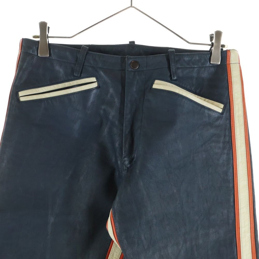 COMME CA DU MODE MEN(コムサデモードメン) ジップフライ サイドライン ラムレザーパンツ ブラック 07-15LS09