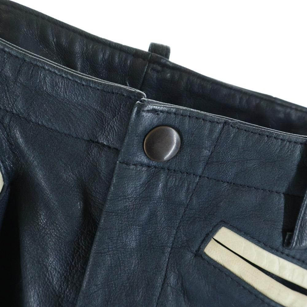 COMME CA DU MODE MEN(コムサデモードメン) ジップフライ サイドライン ラムレザーパンツ ブラック 07-15LS09